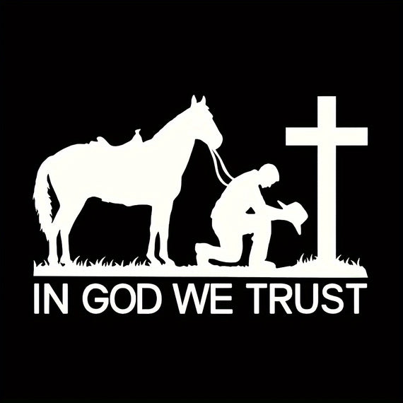 Cowboy Praying To God Cross, In God We Trust, Christian Sticker For Car Window, Truck Or Laptop, Tablet, Home Decor Sticker